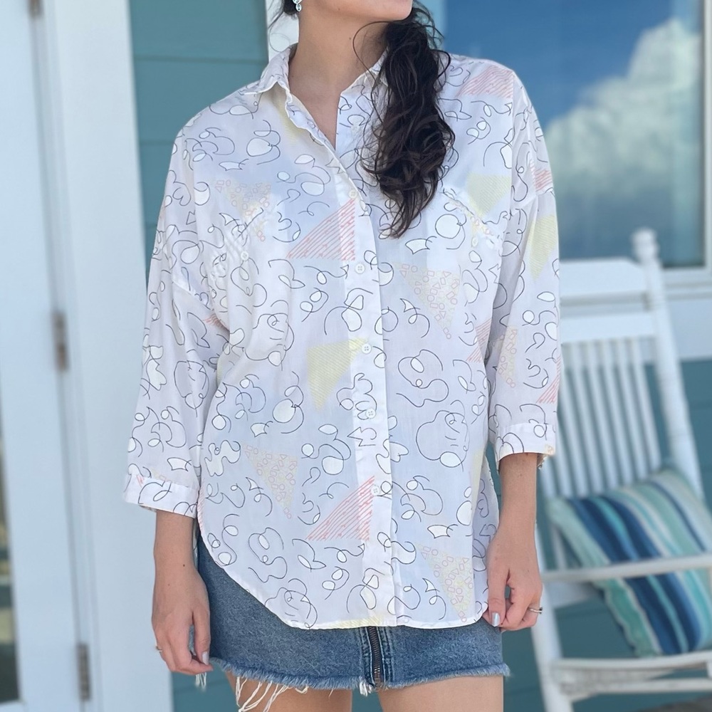 Vintage DVF Blouse with Doodle Pattern